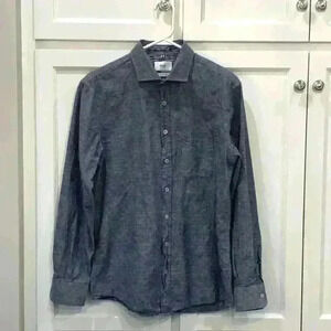 Brax Mens Feel Good Linen Blend Shirt Sz M Blue Slubyarn Modern Fit Casual